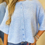 Beau Blue 3/4 Sleeve Boxy Knit Button Down Sweater Cardigan