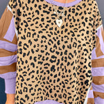 Purple Leopard Striped Patchwork Plus Size Loose Sweatshirt