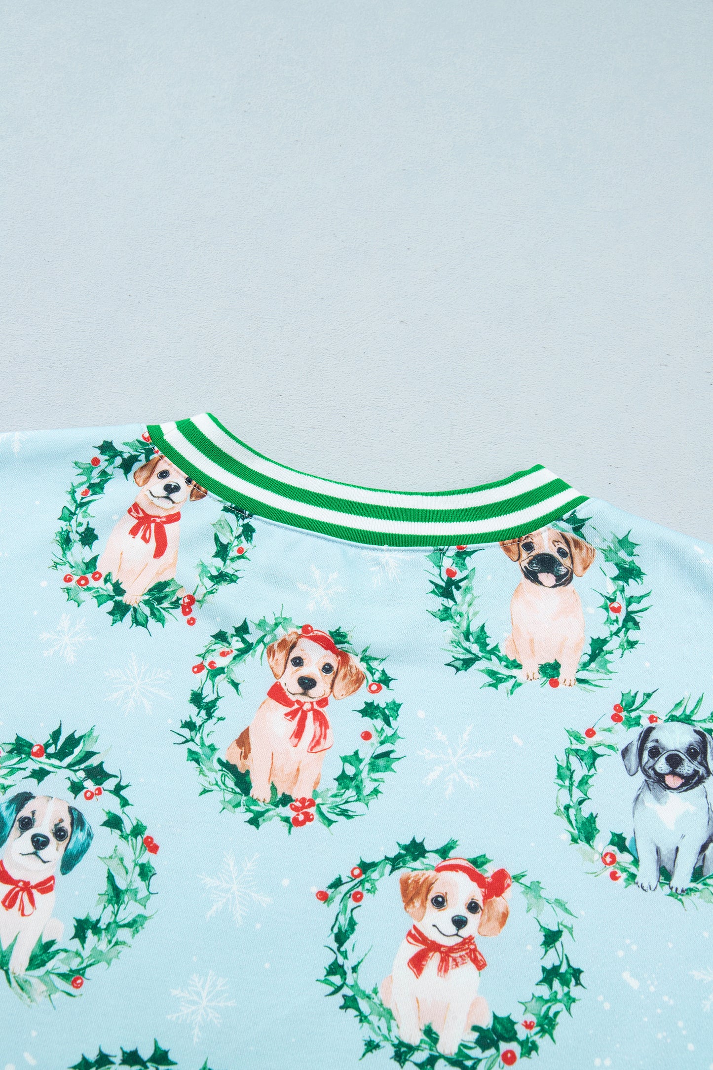 Sky Blue Abstract Dog Print Ribbed Cuff Round Neck Long Sleeve Sweatshirt