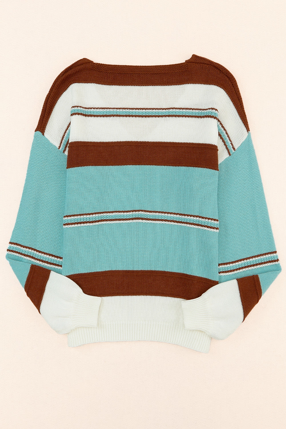 Peach Blossom Striped Pattern Knit V Neck Sweater