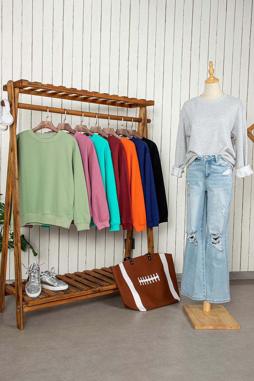 Sweat-shirt en tissu éponge orange roux uni doublé en polaire à épaules tombantes