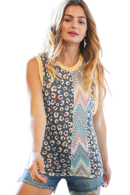 Débardeur à col en V et bordure contrastée multicolore 