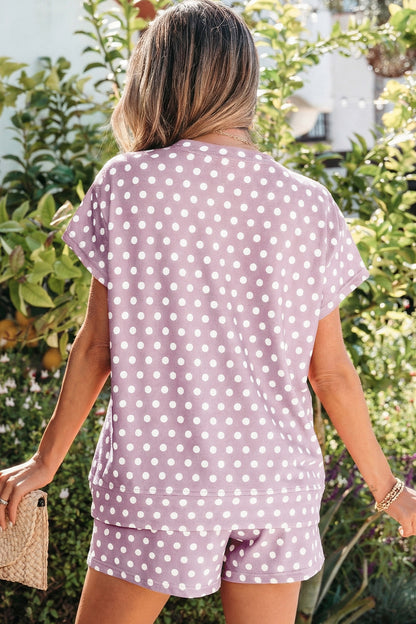 Purple Polka Dot Print Short Set