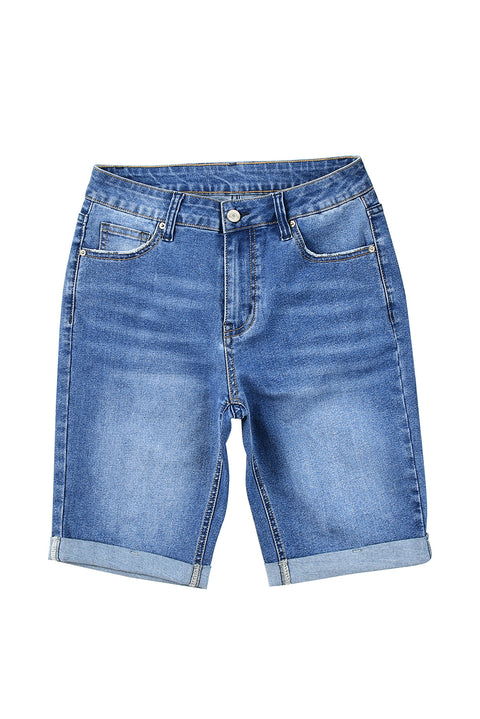 Acid Wash Roll-up Edge Bermuda Short Jeans