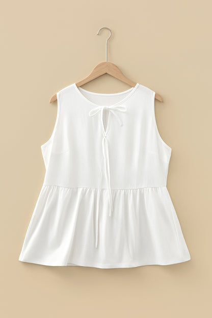 Blue Sapphire Plus Size Solid Color Bow Tie Peplum Tank Top