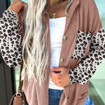 Dark Khaki Leopard Patched Twisted Ribbed Western Casual Shacket