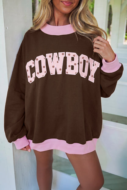 Coffee Polka Dot Letter Graphic Colorblock Tunic Sweatshirt
