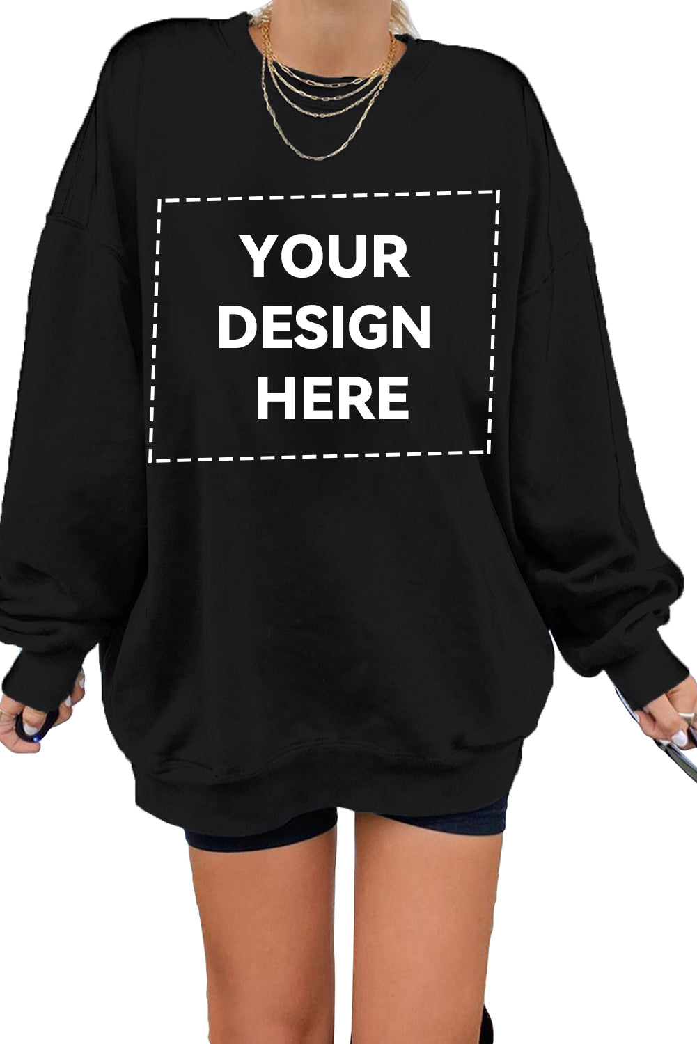 Dark Blue Oversized Solid Drop Shoulder Sweatshirt