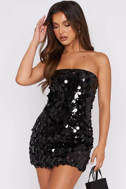Red Strapless Bodycon Mini Sequin Dress