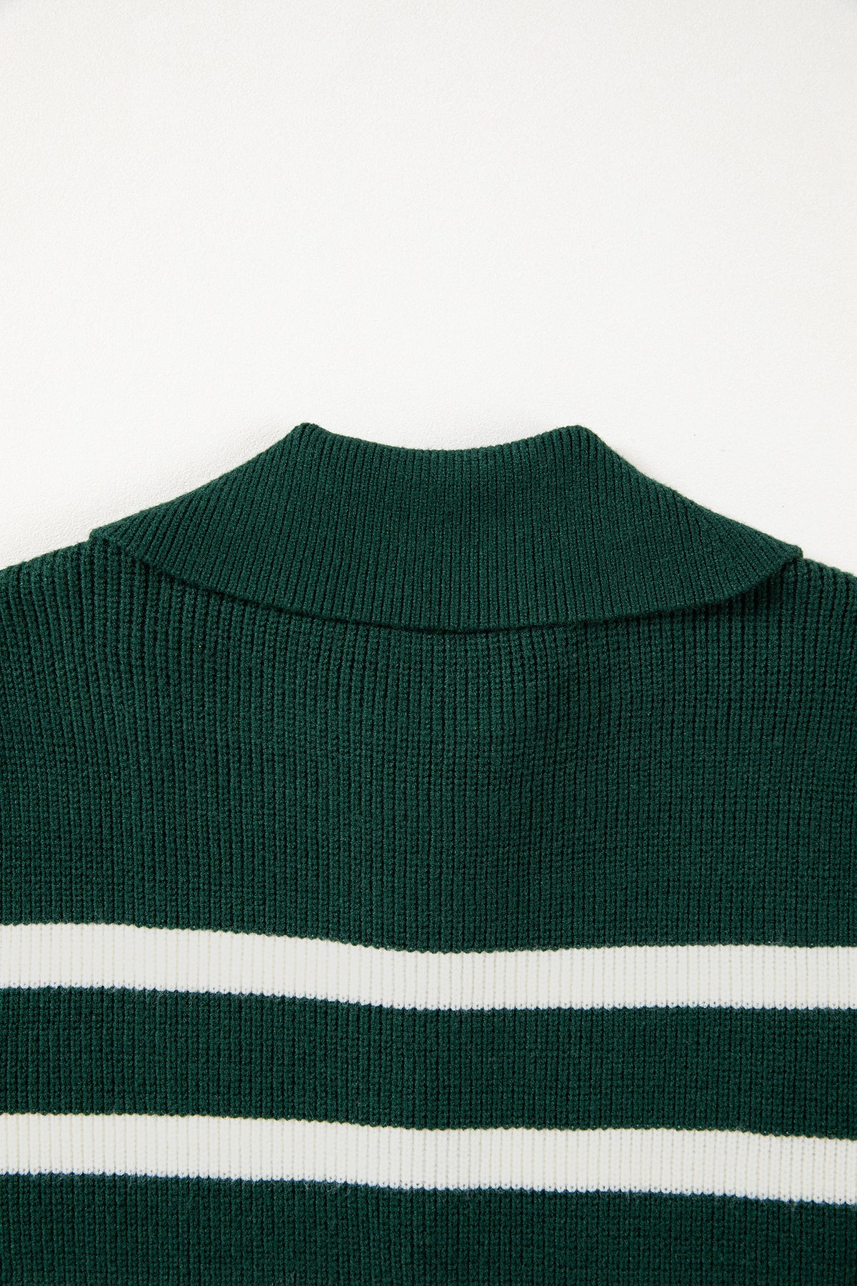 Blackish Green Ribbed Half Zip Collared Sweater Vest