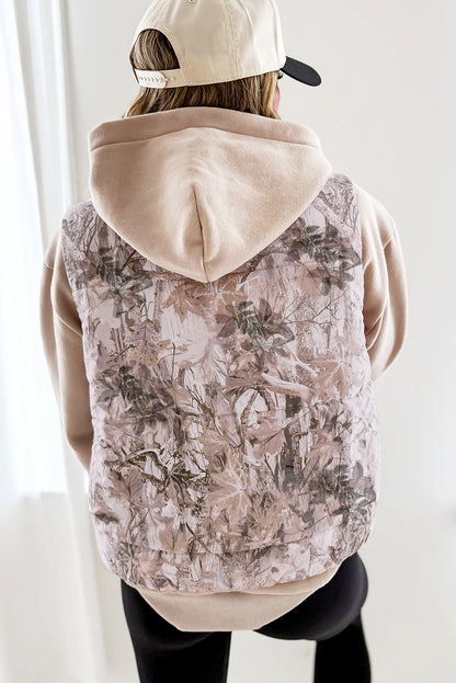 Gray Camo Leaf Print Winter Puffer Vest