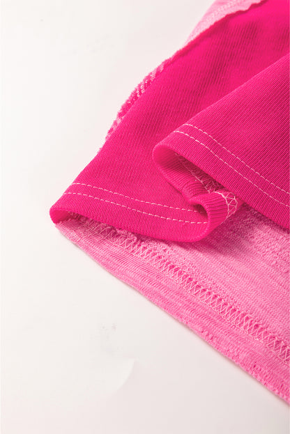 Chemisier ample à manches 3/4 et col en V en patchwork rose contrasté