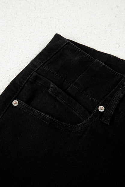 Black 2-Button High Waist Wide Leg Jeans