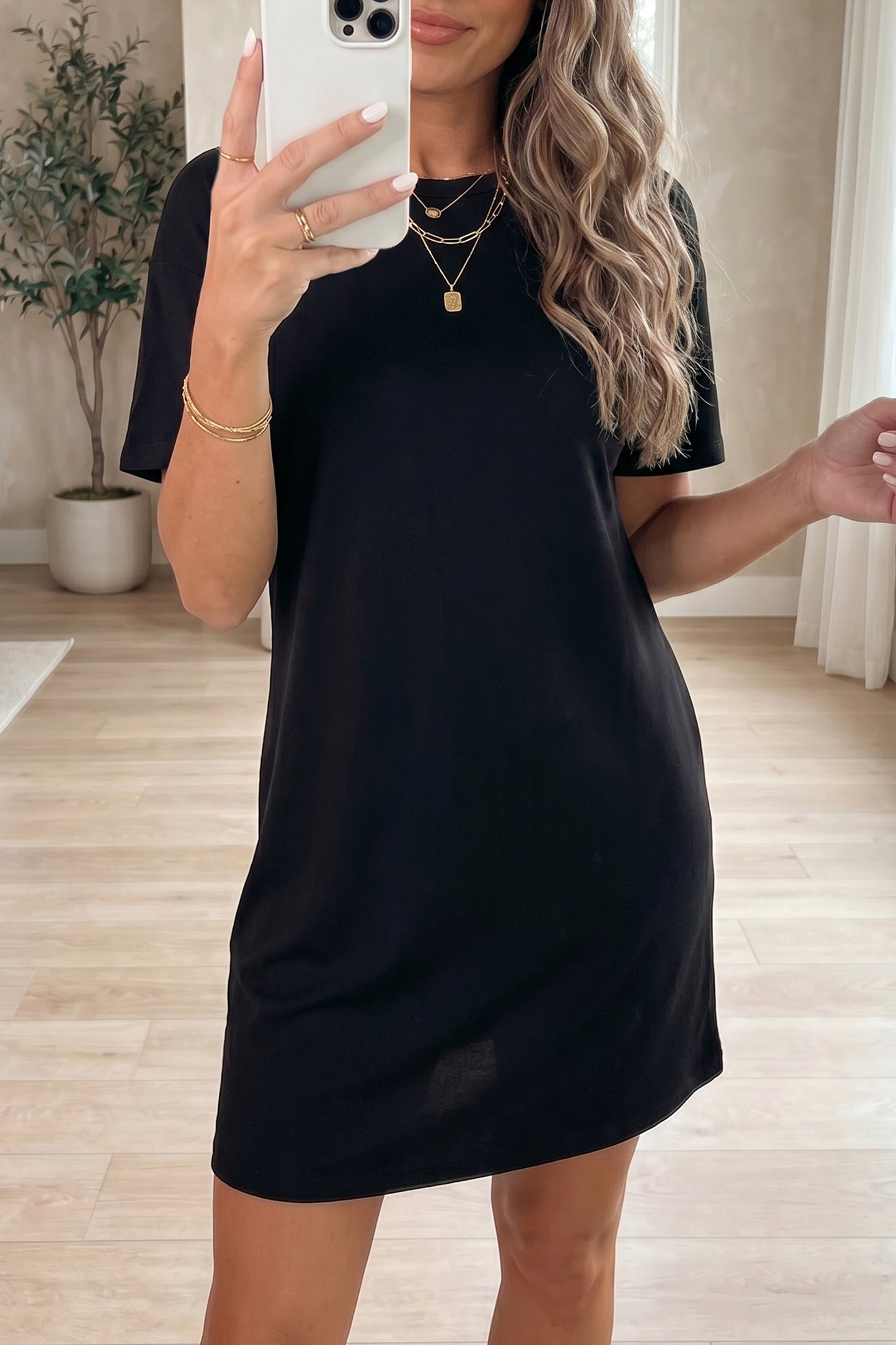 Black Bow Decor Backless Short Sleeve Shift Mini Dress