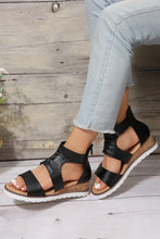 Black Crisscross Detail Hollowed Leather Gladiator Sandals