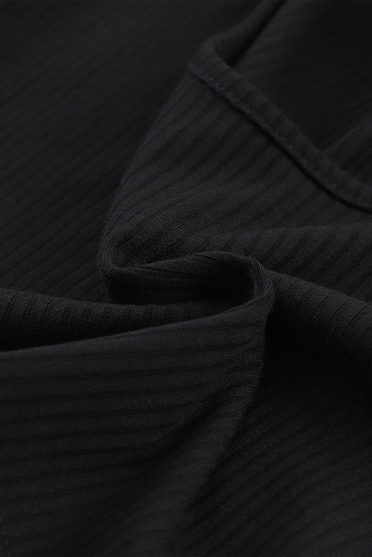 Ensemble haut court côtelé et pantalon long de couleur unie 