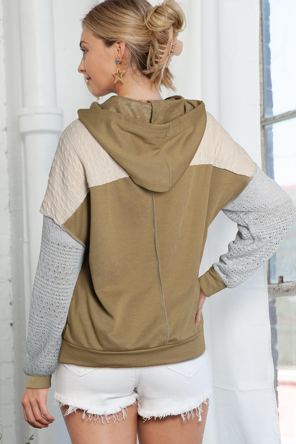 Sweat à capuche patchwork gris colorblock 