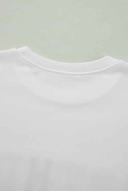 Sweat-shirt blanc à manches ballons avec imprimé BIRTHDAY QUEEN