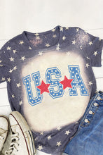 Blue USA Stars Bleached Print Crew Neck T Shirt