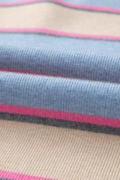 Pull ample à rayures abricot, col en V, épaules tombantes