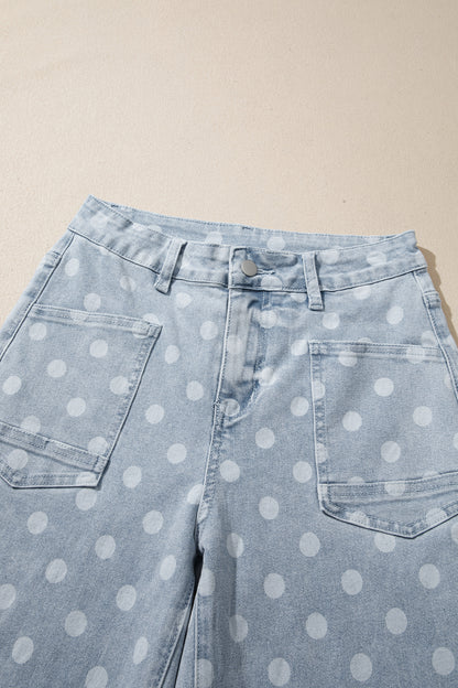 Sky Blue Polka Dot Casual Slim Fit Jeans