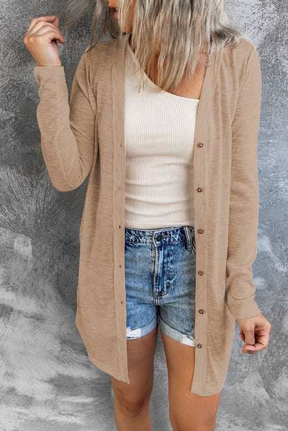 Cardigan ouvert à boutons de couleur unie beige