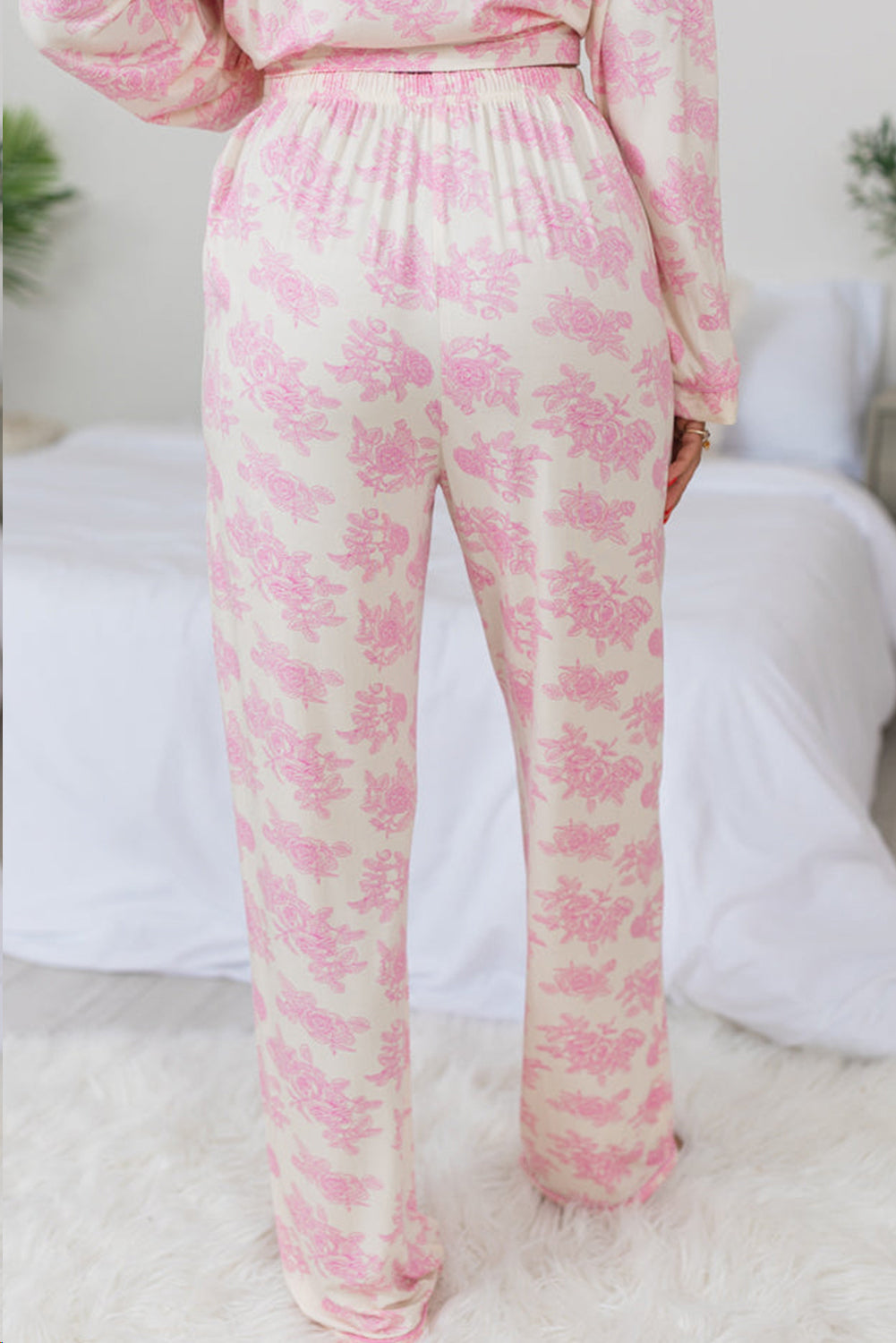 Ensemble pyjama à manches longues et pantalon à fleurs roses