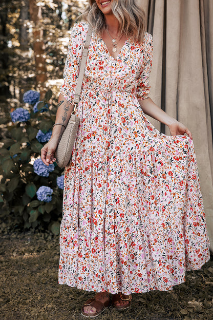 Red Boho Half Sleeve Floral V Neck Maxi Dress – HannaBanna Clothing Red Boho Half Sleeve Floral V Neck Maxi Dress – HannaBanna Clothing