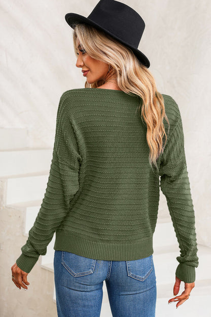 Pull vert texturé à col rond et manches dolman