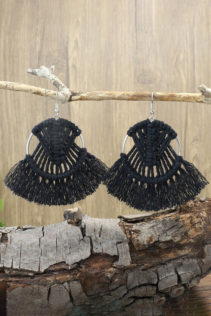Pendientes colgantes en forma de abanico con borlas de crochet