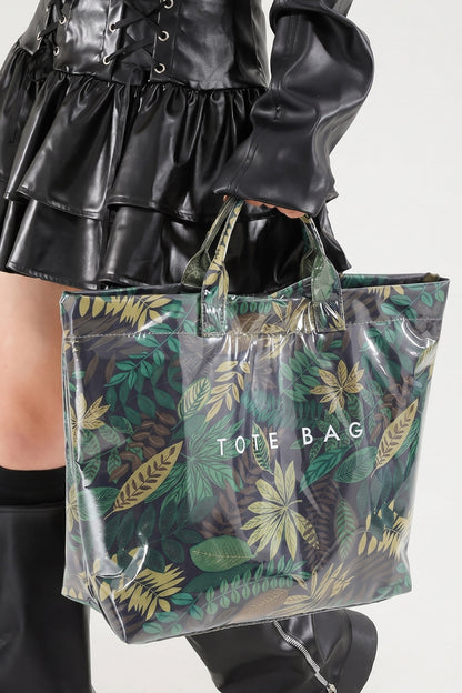 Blackish Green Tropical Print Travel Tote Bag