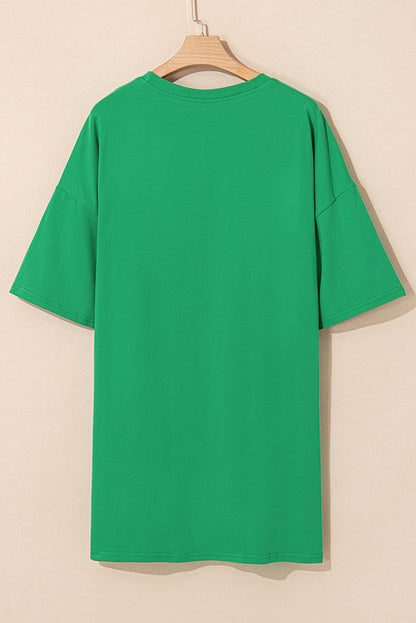 Bright Green Rhinestone Lucky Poker Cards Oversized T Shirt Mini Dress