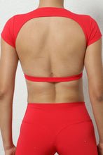 Fiery Red Solid Color Short Sleeve Backless Active Crop Top