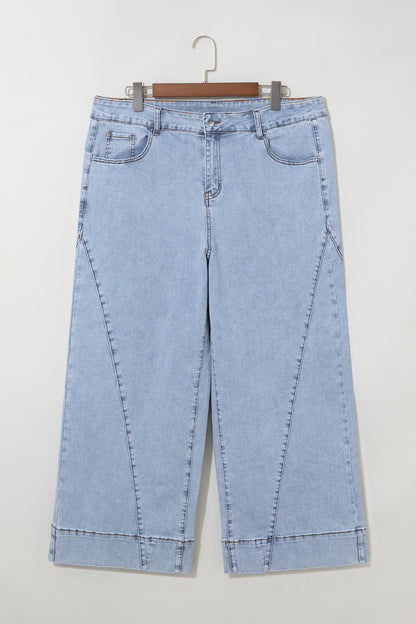 Beau Blue Solid Paneling Loose Fit Plus Size Jeans