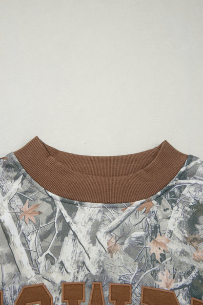 Gray Western Camo/Mallard Letter Print Baggy Pullover Sweatshirt