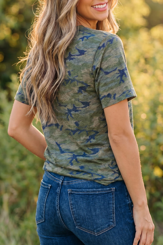 Multicolour Stylish Camouflage Print America Patriotic Tee