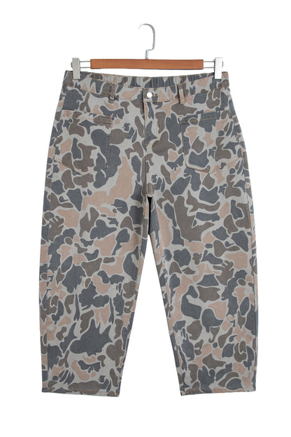 Multicolour Plus Size Camouflage Print High Rise Barrel Jeans