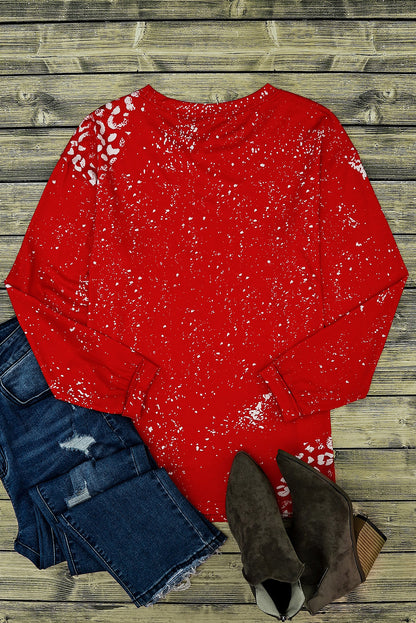Red Retro Bleached Leopard Spot Pullover