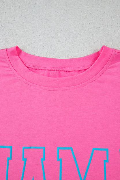 Bright Pink MAMA Letter Graphic Neon T Shirt