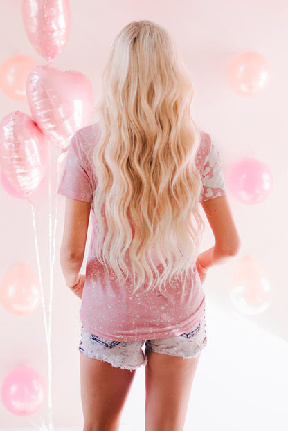 T-shirt graphique à imprimé léopard délavé « Love Always Heart »