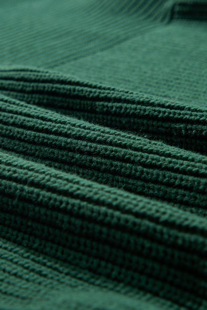 Pull ras du cou à manches lanternes en tricot texturé vert noirâtre