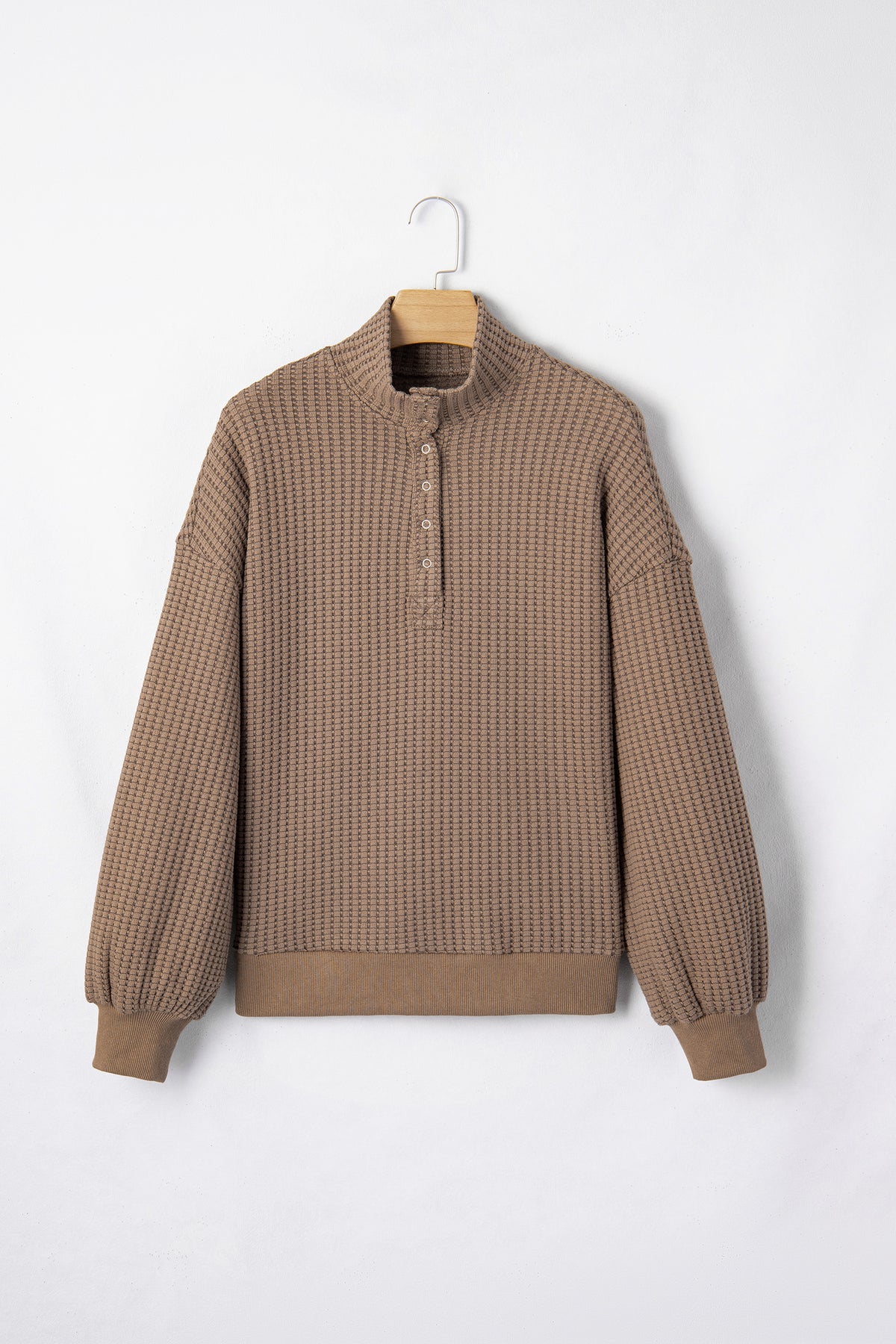 Casual Solid Color Textured Snap Button Collared Baggy Top
