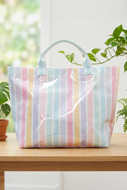 Red Glossy Striped Vinyl Large Tote Bag
