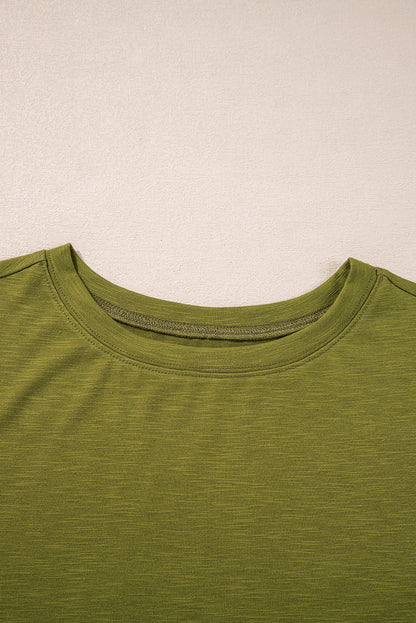 T-shirt patchwork à manches longues et imprimé floral vert fougère