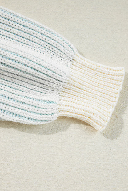 Pull à manches bouffantes en tricot texturé multicolore colorblock