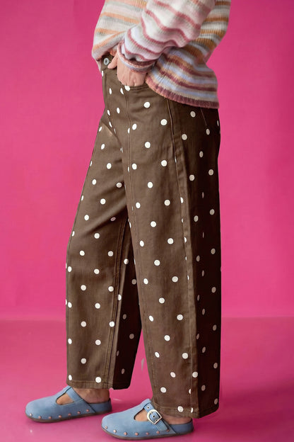 Pink Tailored Seam Polka Dot Print Ankle Length Casual Jeans