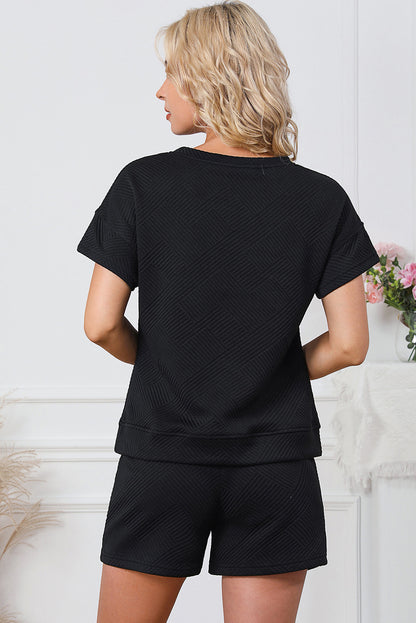 Ensemble 2 pièces short de baseball noir tendance à paillettes texturées