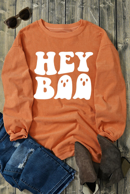 Sweat-shirt ample orange imprimé fantôme Hey Boo Halloween