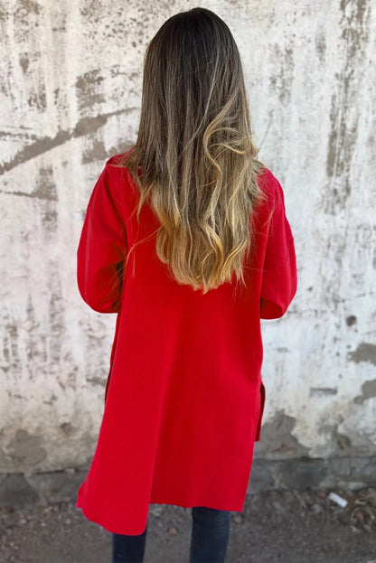 Manteau à capuche zippé décontracté de couleur unie rouge feu