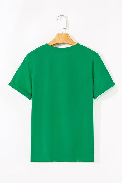 Bright Green Casual Plain Crew Neck Tee